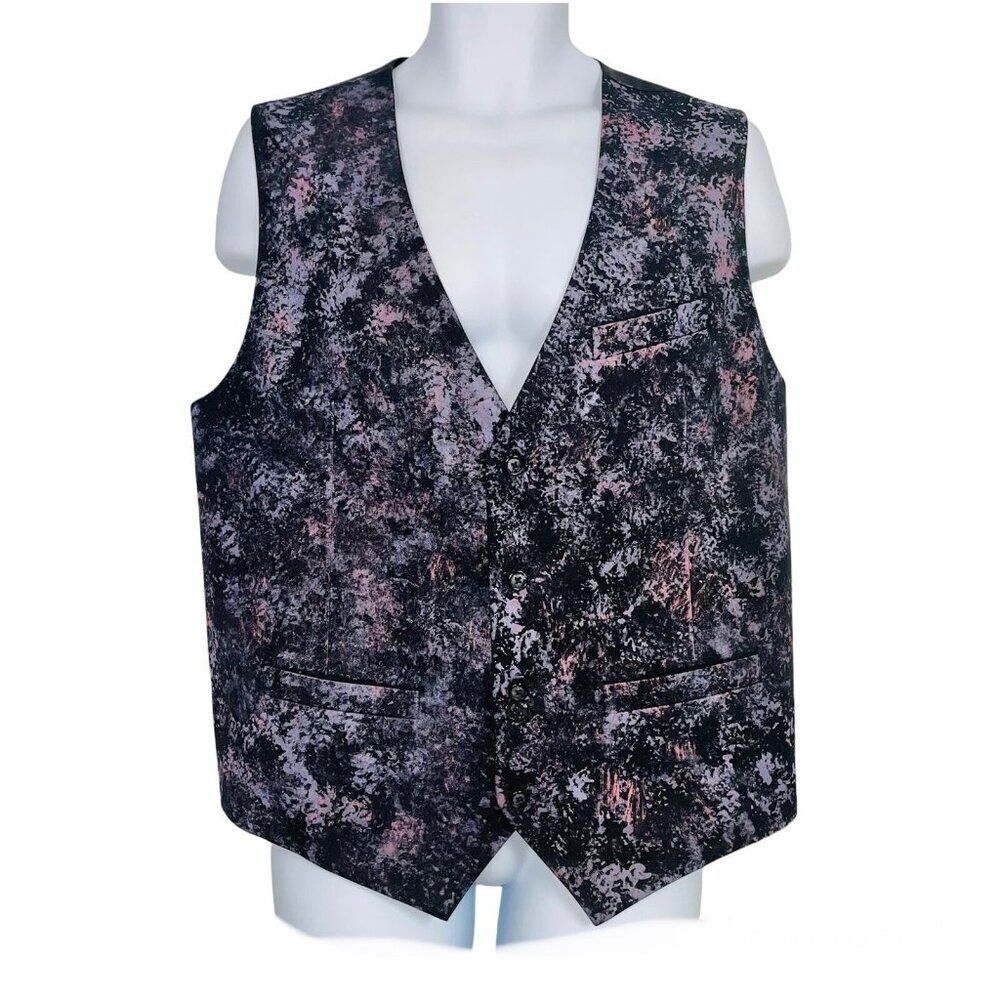 Mens Vest Size XXL 2XL Waistcoat Black Gray Paint Splatter Abstract